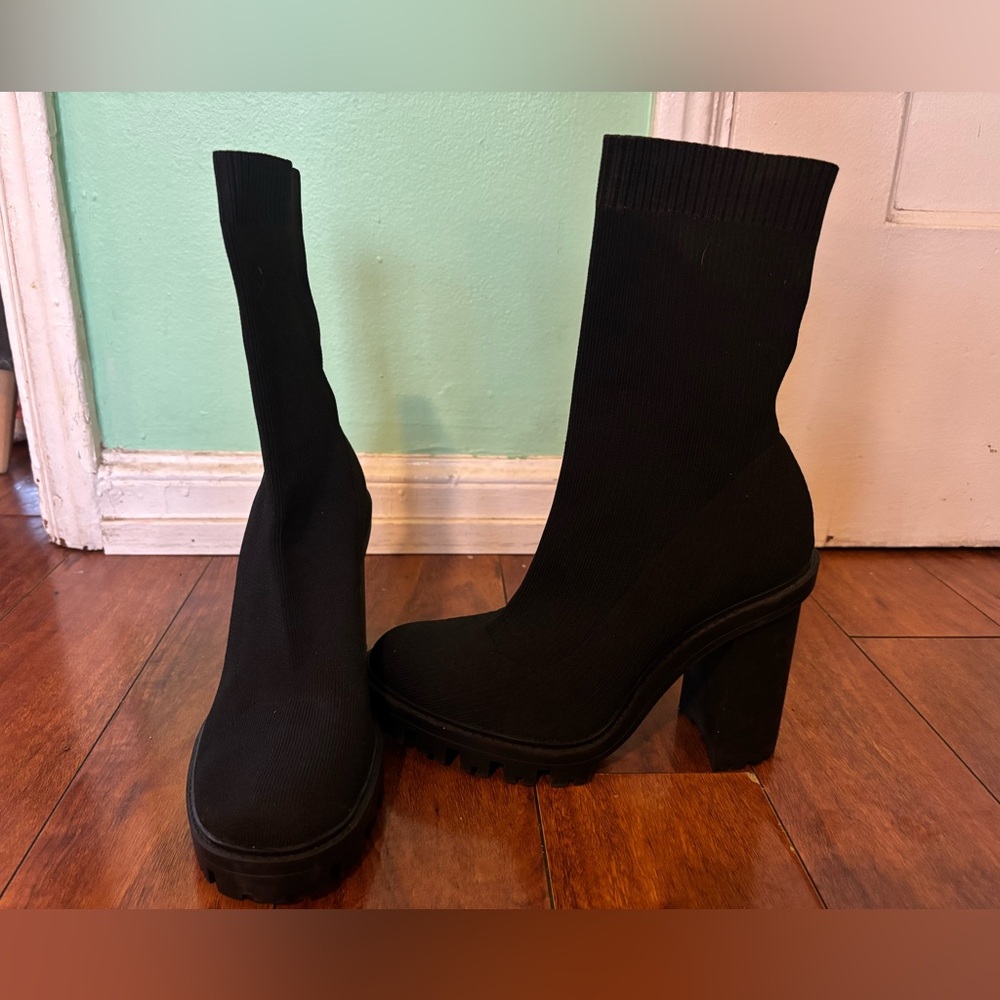 Black Women's Sock Boots - Picture 2 of 7